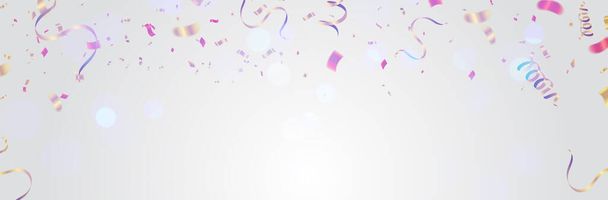 Absztrakt Színes konfetti Ünnepi karneváli szalagok. Arany fólia konfetti és lufik. luxus üdvözlő gazdag kártya. Boldog szülinapot! - Vektor, kép