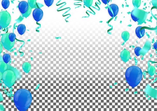 Globos de fiesta Feliz cumpleaños ilustración celebración fondo plantilla con confeti y cintas con lugar para su mensaje
 - Vector, Imagen