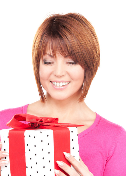Happy woman with gift box - 写真・画像