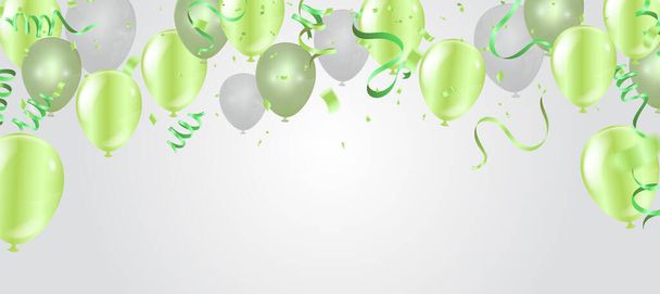 Poster background with colorful balloons and confetti on birthday template - Vector, Image