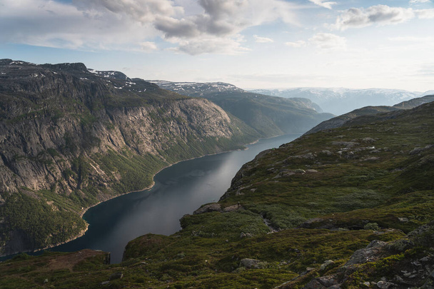 Beautiful mountain and fjord a long the way to Trolltunga, Odda, Norway, Scandinavia, Europe - Фото, зображення