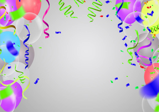 Wszystkiego najlepszego z okazji urodzin Wielki baner wektora ceremonii otwarcia. Realistyczne błyszczące balony, konfetti  - Wektor, obraz