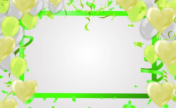 Vector happy birthday card with green balloons, party invitation. - Vetor, Imagem
