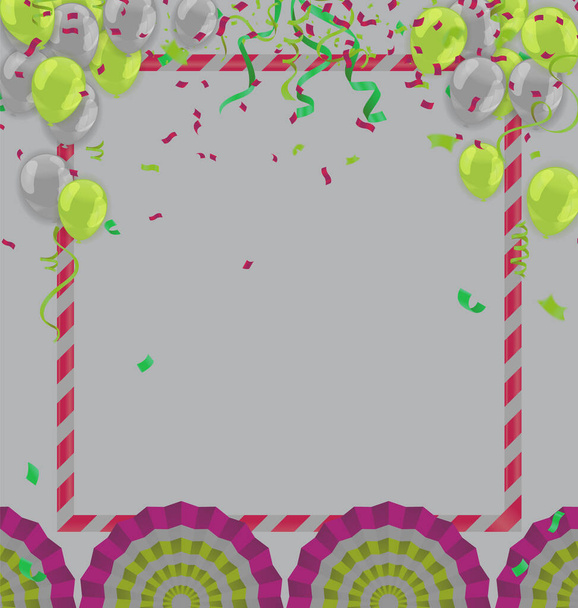 Colorful Happy Birthday. Announcement with balloon header background, confetti and gift box, design template for birthday celebration. - Vettoriali, immagini