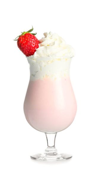 Glass of tasty milkshake on white background - Photo, image