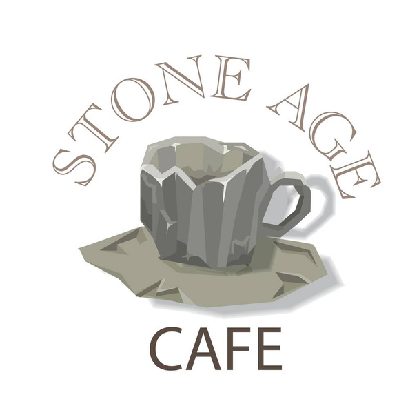 Stone Age Cafe Concept Logo ja kivi kahvikuppi kuvitus yrityksen opasteet, logo ja julkaisumateriaalit
 - Vektori, kuva