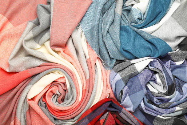 Beautiful scarves as background, closeup - Photo, Image