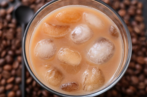 Glass of tasty iced coffee, closeup - Foto, Imagen