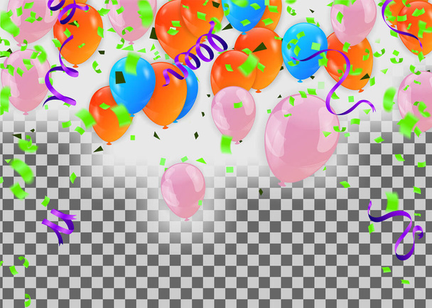Happy Birthday Backgrounds Grand opening ceremony vector banner. Realistic glossy balloons, confetti  - Vector, Image