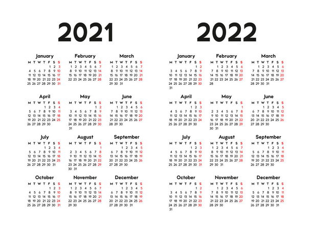 calendario 2021 e 2022, la settimana inizia il lunedì, modello di business di base. illustrazione vettoriale
 - Vettoriali, immagini