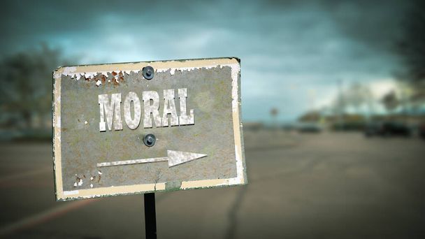 Straßenschild weist den Weg zur Moral - Foto, Bild