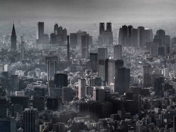 Γκρι μονόχρωμη πόλη Τόκιο με μια μυστηριώδη ατμόσφαιρα - Φωτογραφία, εικόνα