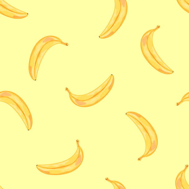Seamless pattern with the image of bananas. Fruits in a watercolor style. Vector illustration isolated on a yellow background. - Vector, Image