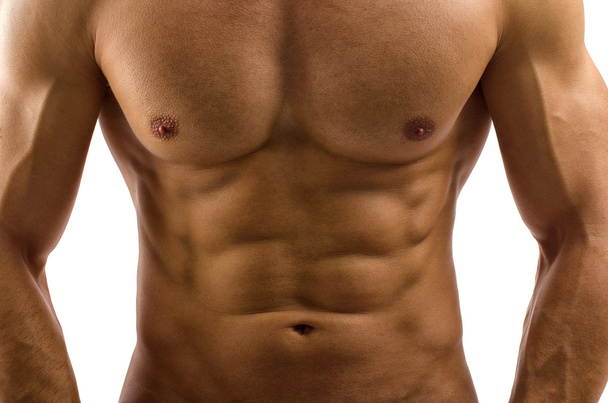 Close up on perfect abs. Strong bodybuilder with six pack - Foto, Bild