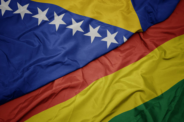 размахивая красочным флагом Боливии и национальным флагом Боснии и Герцеговины. macro
 - Фото, изображение