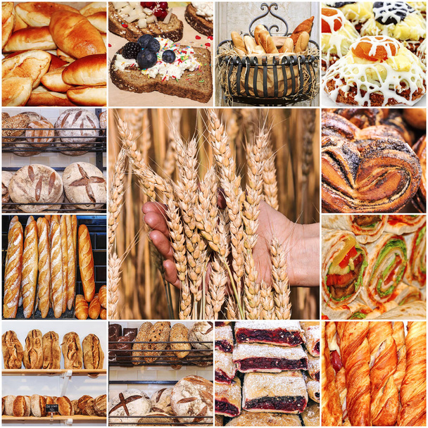 collage of photos with bakery products - Φωτογραφία, εικόνα
