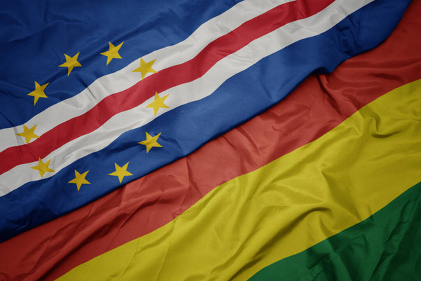 махаючи барвистим прапором Болівії та національним прапором мису Верде. макрос
 - Фото, зображення