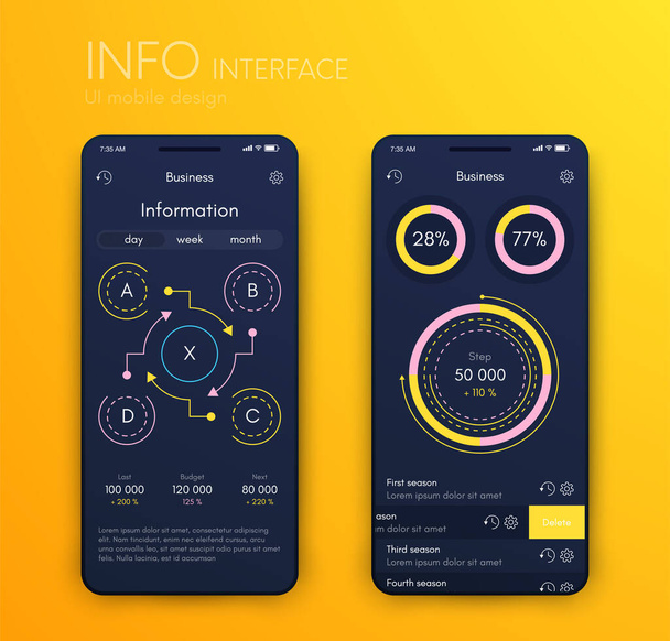 Mobile application infographic interface. Ui design, vector illustration. Infographics for web and mobile app - Vector, Image