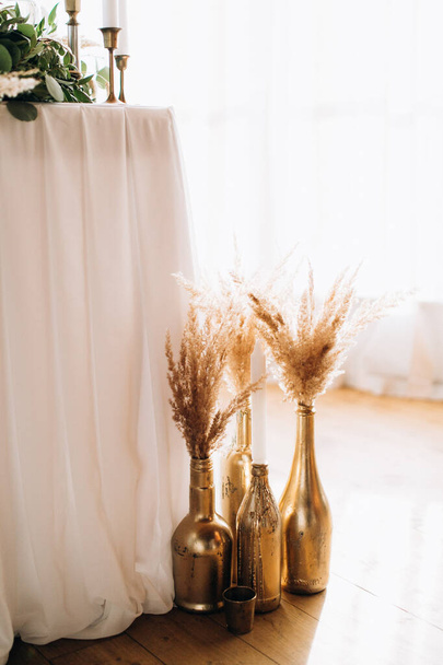 Beautiful wedding table decoration and decor in boho or rustic style - Photo, Image