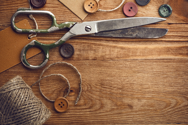 Old scissors and buttons - 写真・画像