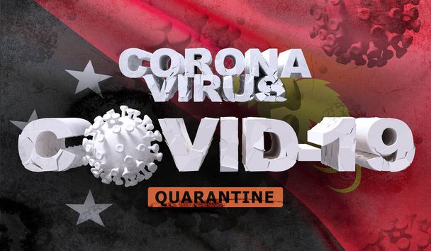 Coronavirus disease COVID-19 infection concept on waving national flag of Papua New Guinea. Waved highly detailed close-up 3D render. - Photo, Image