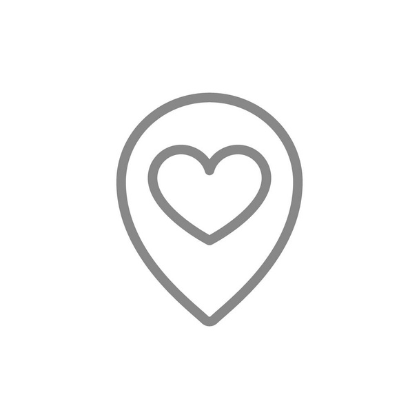Heart with location mark, love direction line icon. Location of charity, donation, friendship symbol - Διάνυσμα, εικόνα