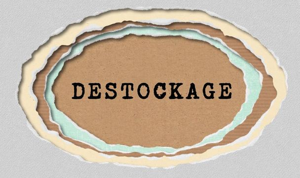 Destockage - Typewritten Word in Ragged Paper Hole Background - Concept Tattered Illustration - Photo, Image