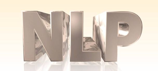 NLP - Neuro-Linguistic Programming -  Metal Word in Light Background - Concept Keyword Illustration - 3D rendering - Photo, Image