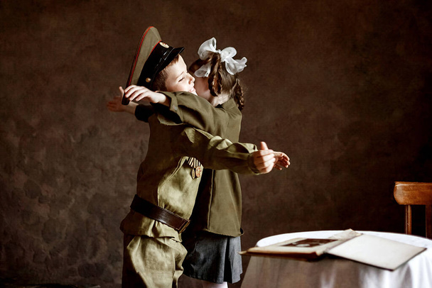 Children in uniform.Soldiers,the defenders of the Fatherland. Military theme.Military uniform. - Photo, Image