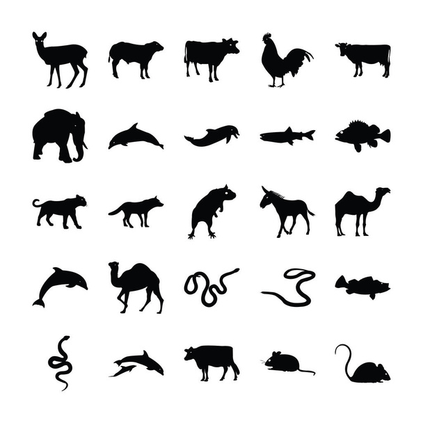 Animales Silueta Glifo Iconos
 - Vector, Imagen