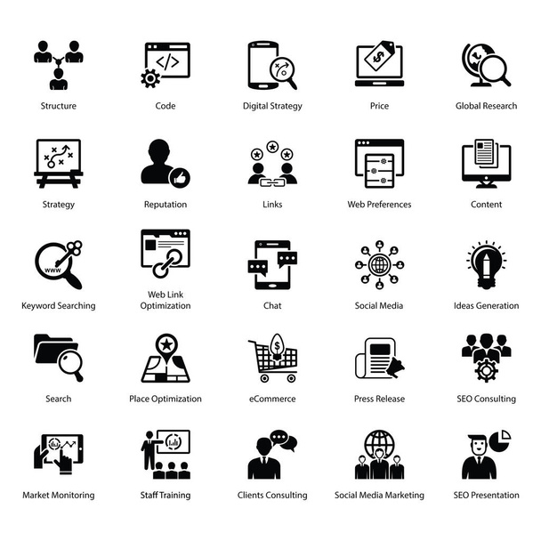 Conjunto de iconos conceptuales de glifos de marketing
 - Vector, Imagen