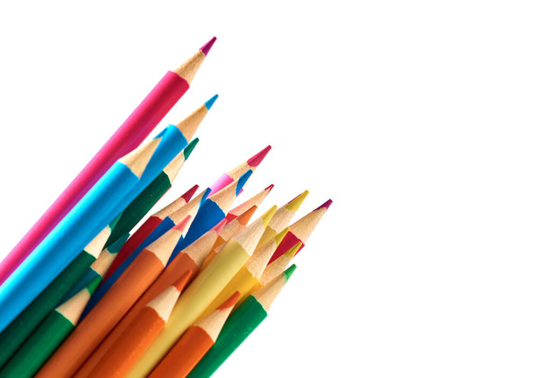 A lot of colored pencils on a white background. Can be used for your creativity. - Photo, Image