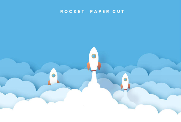 Rocket Leadership Concept with Paper Art or Origami Design Vector - Vetor, Imagem