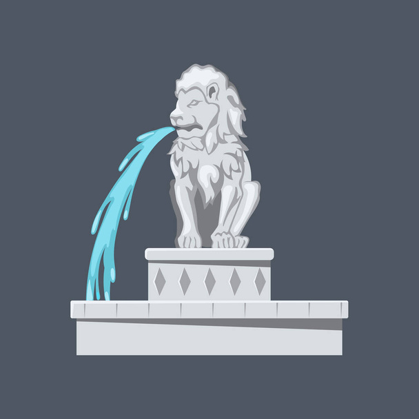 Изолированная статуя льва. Каменный фонтейн в стиле мультфильма. Архитектурный парк ориентир. Античный ландшафт
 - Вектор,изображение