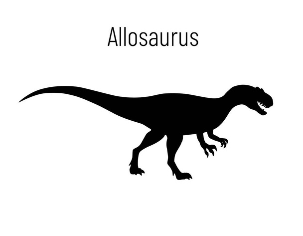 Allosaurus. Theropoda dinosaur. Monochrome vector illustration of silhouette of prehistoric creature allosaurus isolated on white background. Stencil. Fossil dinosaur. - Vettoriali, immagini