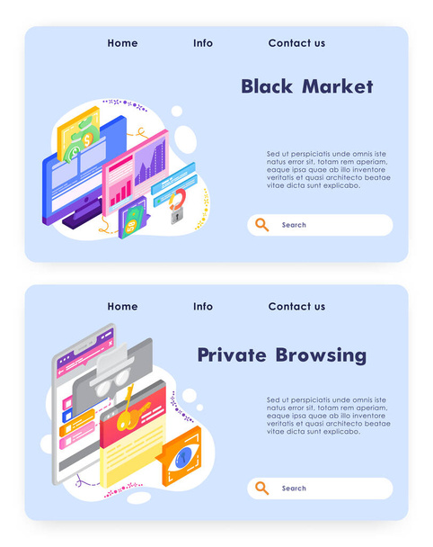 Private browsing and secure online access. Financial market data and charts. Computer technology. Vector web site design template. Landing page website concept isometric illustration. - Vector, Image