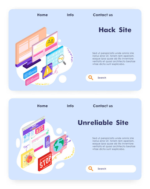 Website hacking attack. Cyber security technology. Unreliable site, computer bug. Vector web site design template. Landing page website concept isometric illustration. - Vector, Image