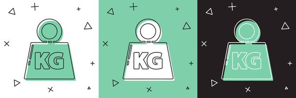 Gewichtssymbol isoliert auf weißem und grünem, schwarzem Hintergrund setzen. Kilogramm Gewichtsblock für Gewichtheben und Waage. Massensymbol. Vektorillustration - Vektor, Bild