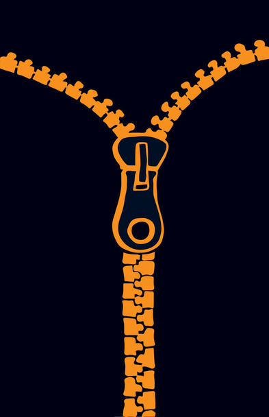 Modernes neues, geschlossenes Fliegenklappenteilungswerkzeug auf dunklem Verschleißhintergrund. Leuchtend orange Farbe handgezeichnete Union Piktogramm Emblem Skizze in Retro Art Konturgravur Druckstil auf Platz für Text - Vektor, Bild