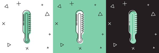 Meteoroloji termometre ölçüm simgesini beyaz ve yeşil, siyah arkaplanda izole et. Termometre termometresi sıcak ya da soğuk hava gösteriyor. Vektör İllüstrasyonu - Vektör, Görsel