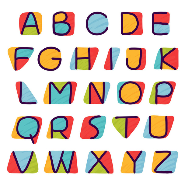 Alphabet in kids paper applique style. Perfect for cute identity, funny craft package, holidays poster, etc. - Vector, Image