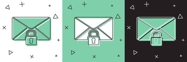 Set Mail message lock password icon isolated on white and green, black background. Envelope with padlock. Private, security, secure, protection, privacy. Vector Illustration - Vector, Image