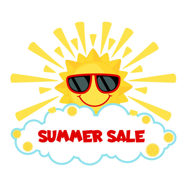 Funny Sun icon in flat style isolated on white background. Summer sale poster or banner. Smiling cartoon sun. Vector illustration. - ベクター画像