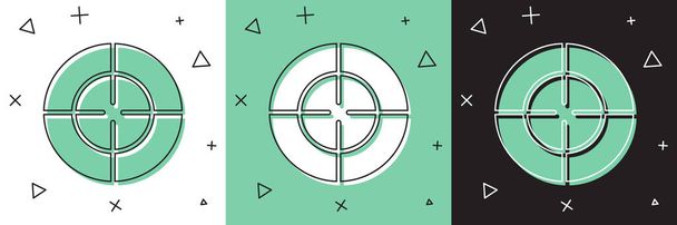 Fije el icono de Target sport aislado sobre fondo blanco y verde, negro. Objetivo limpio con números para el campo de tiro o tiro. Ilustración vectorial
 - Vector, Imagen