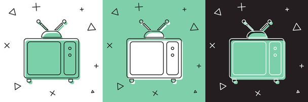 Установить Retro значок телевизора, выделенный на белом и зеленом, черном фоне. Телевизионный знак. Векторная миграция - Вектор,изображение