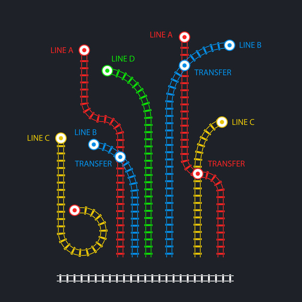 Залізниця - залізничні колії з станціями передачі, схема залізниць в мультиплікаційному стилі
 - Вектор, зображення