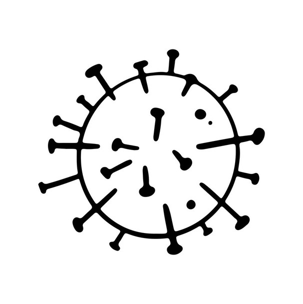 Coronavirus βακτήριο ιατρική χαριτωμένο doodle περίγραμμα ψηφιακή τέχνη. Εκτύπωση για πανό, αφίσες, web, αυτοκόλλητα, posts, χαρτί, κάρτες. - Φωτογραφία, εικόνα