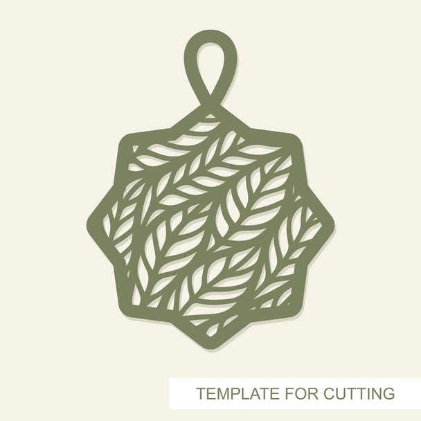 Pendant in the shape of star with leaves inside. Openwork template for laser cutting, metal engraving, wood carving, plywood, cardboard, paper cut or printing. Floral ornament. Vector illustration. - Vector, Image