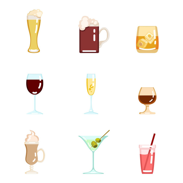 Векторный набор плоских значков цвета алкоголя
 - Вектор,изображение