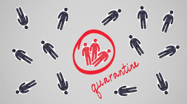 Illustration with circled people figures on quarantine among healthy ones - Φωτογραφία, εικόνα